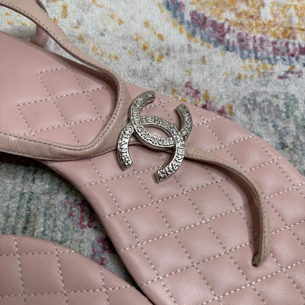 Chanel Quilted T Strap CC Sandals Pink